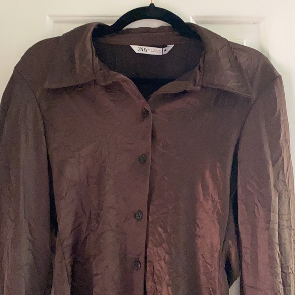 Zara Wrinkled Satin Effect Blouse (Brown) - Picture 5 of 8